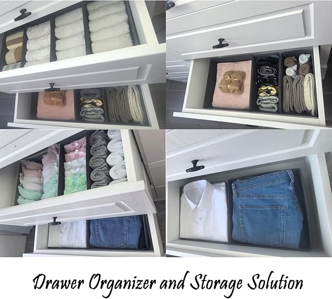 Sock Drawer Organizer 9 Pack - Collapsible Fabric Storage Bins for Underwear Divider, Small Closet Organizers with 9 Compartments, Gray