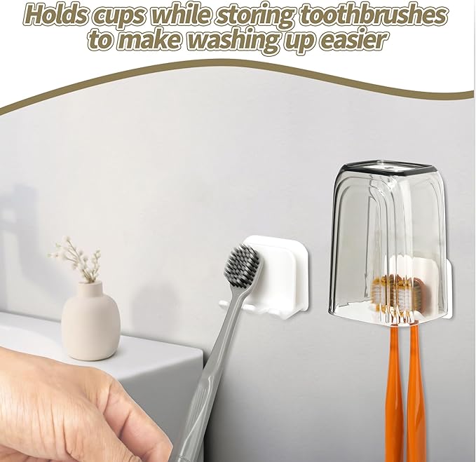 2-Piece Set of White self-Adhesive Wall-Mounted Waterproof Toothbrush Holders, Electric Toothbrush Holder for Bathrooms,Suitable for Bathroom Showers.