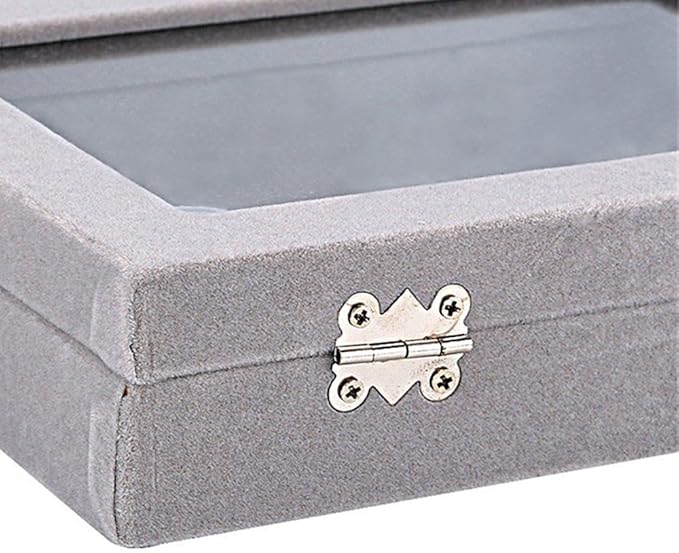 Velvet Glass Jewelry Display Storage Box Ring Earrings Jewelry Box Ring Holder Case, 2 Clasps