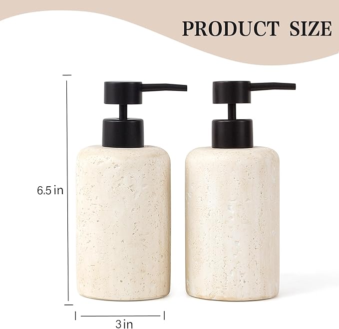 2pcs/Set Hand Soap Dispenser Sets - 10.8oz Refillable Resin Liquid Soap Dispensers with Rust-Proof Pump for Bathroom Countertop or Kitchen, Faux Travertine