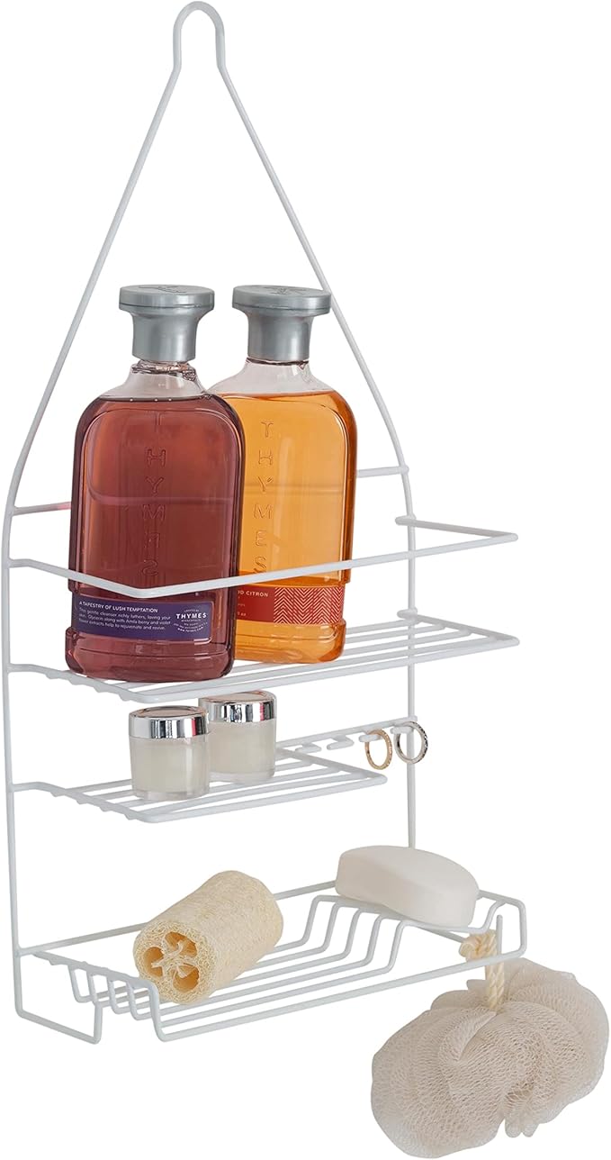 Bath Bliss Shower 3 Tier Shower Caddy | 3 Tier Shelves | Soap Dish Holder | Razor Slots | Wash Cloth Hook | Loofah Hook | White | Rust Resistant | Bathroom Accessories