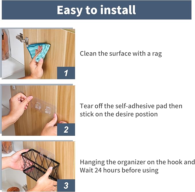 Adhesive Cabinet Organizer, Wall Mounted Lid Organizer, No Drill Kitchen Cabinet Storage for Slim Space, 3 Pcs White Stainless Steel