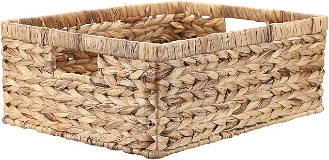 Wicker Basket for Shelf Natural Water Hyacinth Storage Baskets with Built-in Handles Rectangular Handwoven Basket Bin for Bathroom Kitchen Home Decor,X-Large