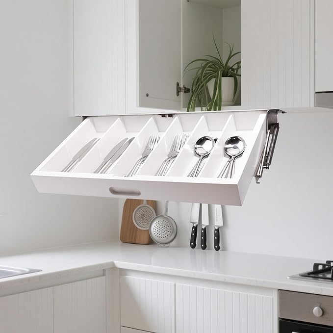 Pull Down Silverware Rack, Under Cabinet Kitchen Storage Organizer, Counter RV Space Shelf (Silverware rack)