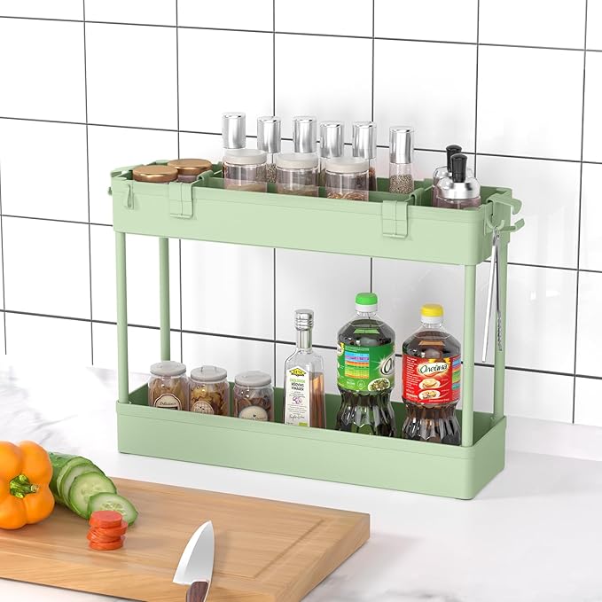 SPACELEAD Slim Storage Cart 3 Tier,Bathroom Organizer Rolling Utility,Mobile Shelving Unit Slide Out for Office, Kitchen, Laundry Room & Narrow Placesï¼Green