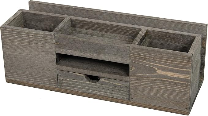 Liry Products Brown Wooden Desktop Organizer Multiple Compartments Rack Shelf Drawer Tabletop Wood Storage Cabinet Office Supplies Caddy Document Stationery Holder Accessory Sorter Vanity Home