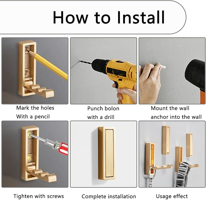 2Pcs Folding Coat Hooks, Heavy Duty Foldable Hooks Made of Zinc Alloy, Foldable Gold Wall Hooks for Bathroom, Entryway, Closet, Pool and Kitchen are Coat, Key Backpack, Storage Solutions(Gold)