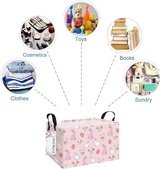 FANKANG Storage Bins,Nursery Hamper Canvas Laundry Basket Foldable with Waterproof PE Coating Storage Baskets for Boys and Girls, Office, Bedroom, Clothes,Toys(Rec-Rabbit )