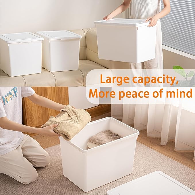(4XXL+2L) 6gal+3gal Large capacity White multifunction storage bin with lid, Set of 6 Stackable Plastic Boxes with Handles, Office,Garage ,Home, for Organizing Snacks, Crafts, Legos, Tools,books