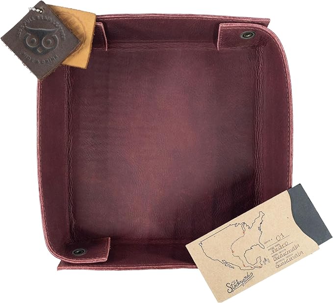 Hide & Drink, Leather Catchall Change Keys Coins Jewels Box Tray Big Storage, Handmade Includes 101 Year Warranty :: Sangria
