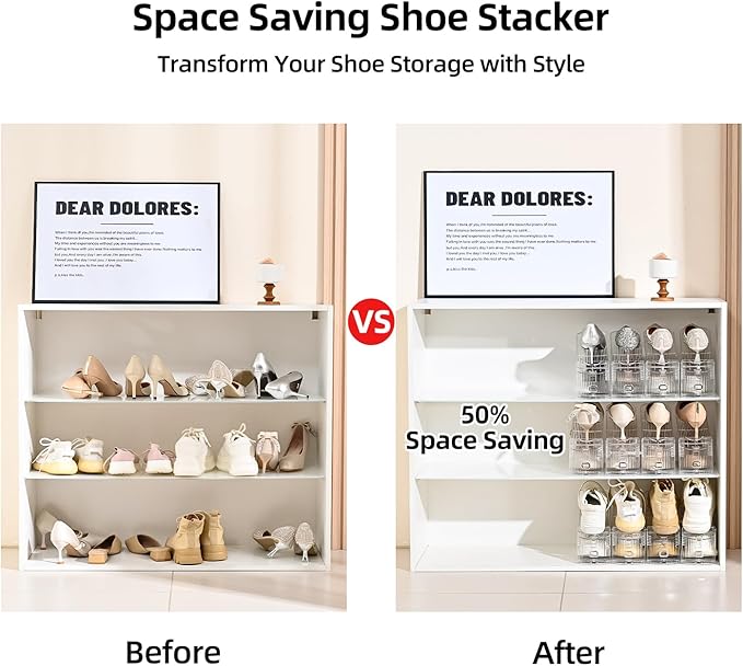 Shoe Slots Organizer,12Pack Clear Shoe Stackers for a Pair of Shoes,Adjustable Shoe Rack with Three Levels,Shoe Storage Shoe Space Saver