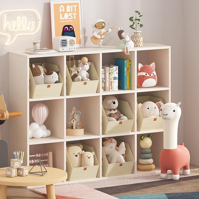 Fabric Closet Storage Cubes - 6 Pack Square Storage Bins with Dual Handles for Clothes, Towels, Toys, Cube Storage Organizers for Bedroom, Nursery, Shelves, Closet, Small Spaces, Light Beige