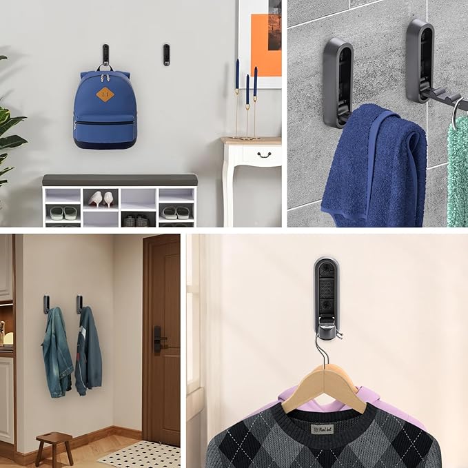 Folding Wall Hooks, 4pcs Foldable Coat Hooks, Heavy Duty Folding Hook for Hanging Coats Towel Hat Backpack, Gray