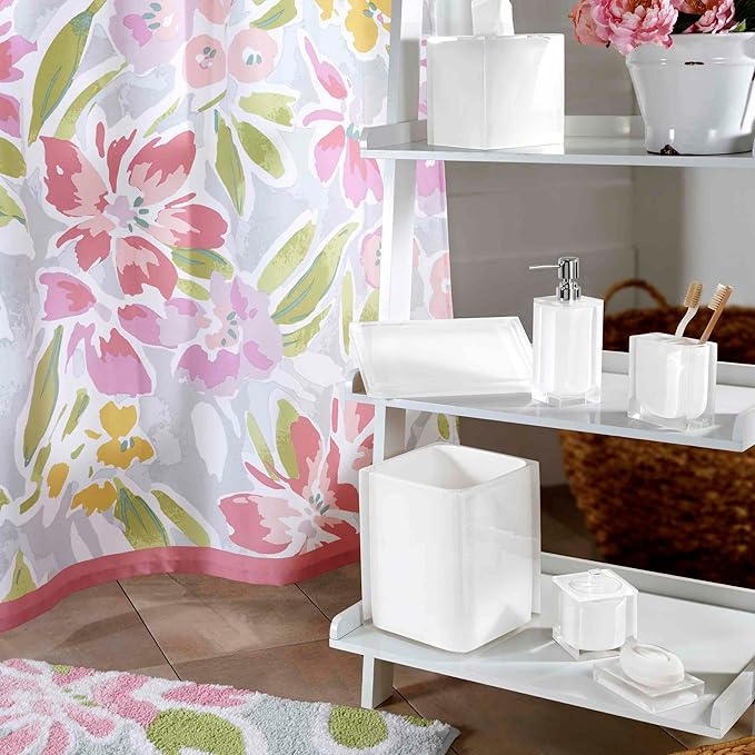 Izod - Bathroom Set, 3pc Countertop Accessories, Vanity Tray, Covered Jar & Lotion Pump, Modern Home Decor, Dorm Room Essentails (Marina Collection, White)