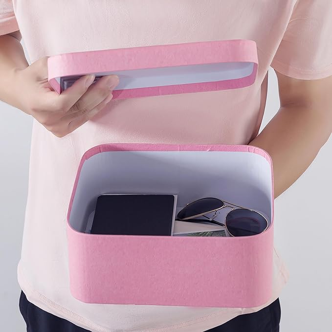 Soul & Lane Set of 3 Textured Pink Boxes with Rounded Edges, Decorative Cardboard Boxes with Lids, Nesting Gift Storage, Large Paperboard Containers for Organizing and Keepsakes