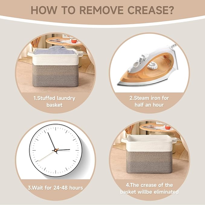 CLHMILY&Z Stylish Square Cotton Rope Storage Basket (Brown & White, 85L)