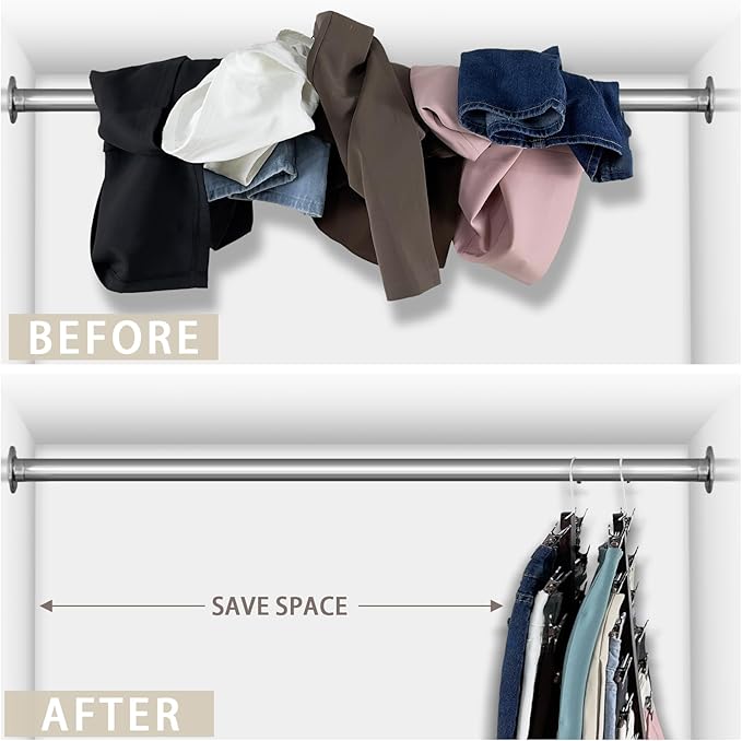 Skirt Hangers Space Saving,6 Tier Closet Organizers & Storage,Wooden Magic Hanger & Hanger with Clips,Pants-Hangers-Space-Saving for Hanging Pants Shorts Scarf Jeans(4 Piece)