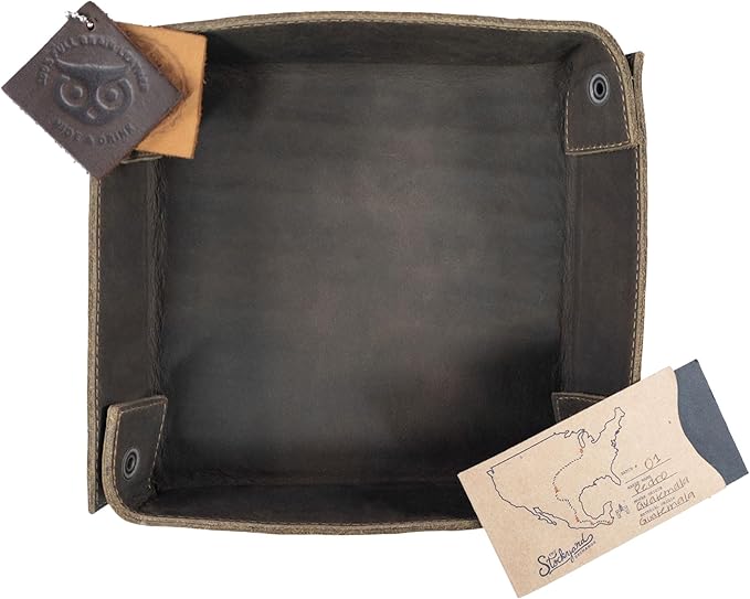 Hide & Drink, Leather Catchall Change Keys Coins Jewels Box Tray Big Storage, Handmade Includes 101 Year Warranty :: Dark Jade