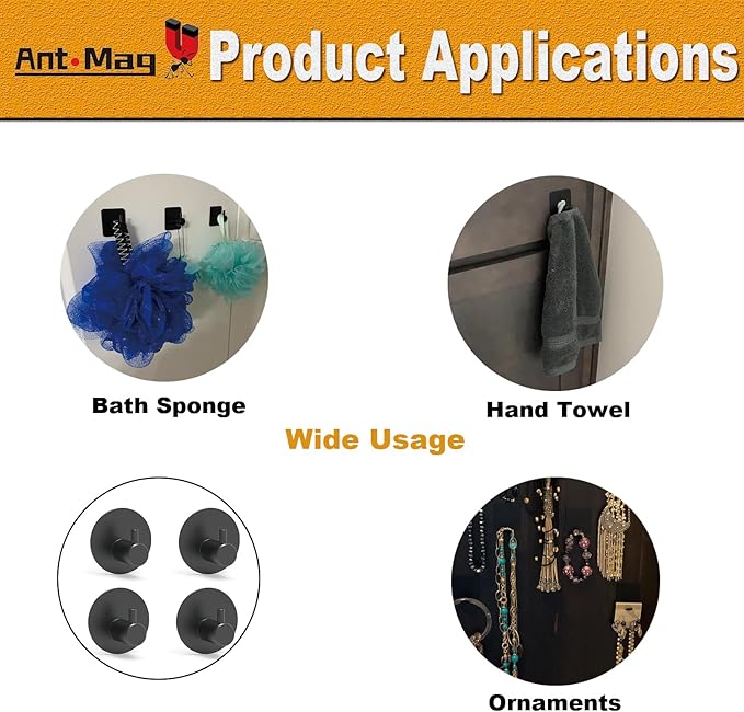 Ant Mag Magnetic Key Hooks 4 Pack Wall Mounted for Hanging Key Towel Bag Hat Scarf Wreath on Metal Surface for Home Kitchen Bathroom Fridge Cabinet Entryway