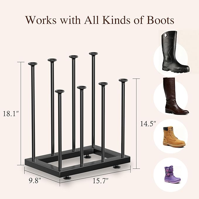 Shoe Rack Organizer, Free Standing Shoe Storage Shelf, Narrow Space-Saving Design for Tall Boot, Metal Boot Holder Organization for Closet, Entryway, Garage, Bedroom, Outdoor, Fits 8 Pairs