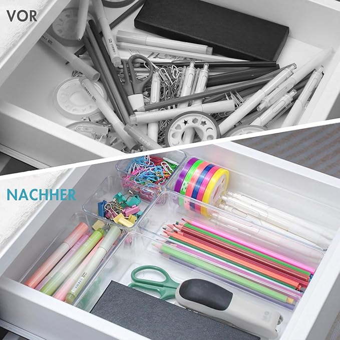 44-Piece Transparent Plastic Drawer Organizer Set, Minimalist Style, Ideal for Kitchen, Bathroom, Makeup, Desk