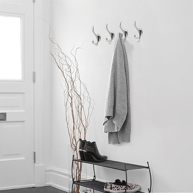 khtumeware Satin Nickel Coat Hooks 4 Pack Hardware Towel Hooks for Hanging Coats Silver Robe Hooks Wall Mounted for Key Towel Bags Cup Hat