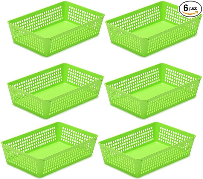 YBM HOME 6-Pack Plastic Storage Baskets Bins for Home Junk Drawer, Shelves, and Office Organization, Functional Trays/Containers Great for Kitchen Pantry, Cabinets, Bedrooms, and Bathrooms, Green