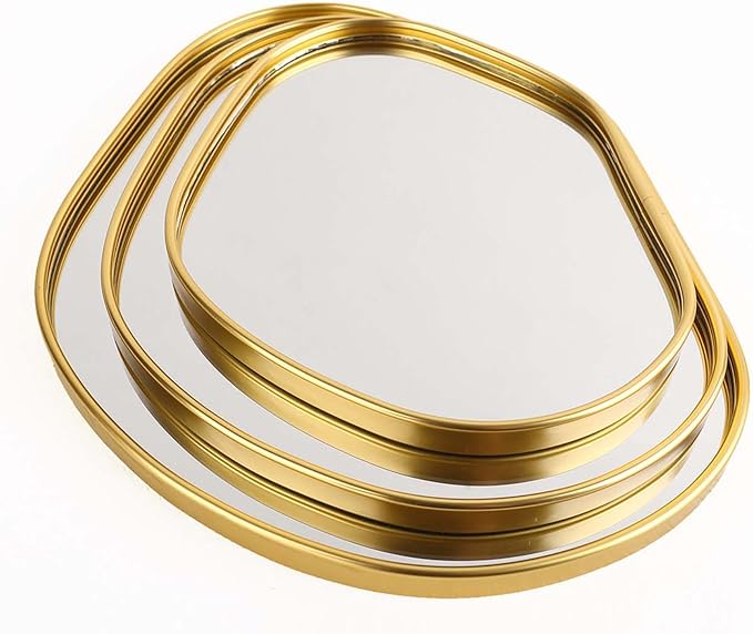 Perfum Trays,Gold Mirror Tray,Vanity Decorative Tray,Non Slip Potato-Shaped Perfume Organizer for Jewelry,Bathroom,Coffee Table (Potato-Shapedï¼M+l)