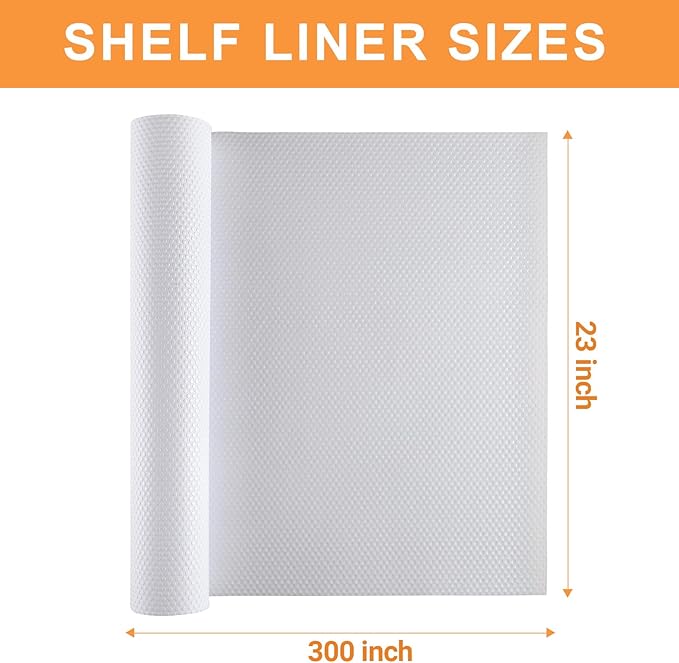 FLPMIX Shelf Liners for Kitchen Cabinets: 23" Wide Waterproof Under Sink Mats - Non-Adhesive Easy to Cut Large Drawer Liner for Pantry Cupboard 23" x 300" White