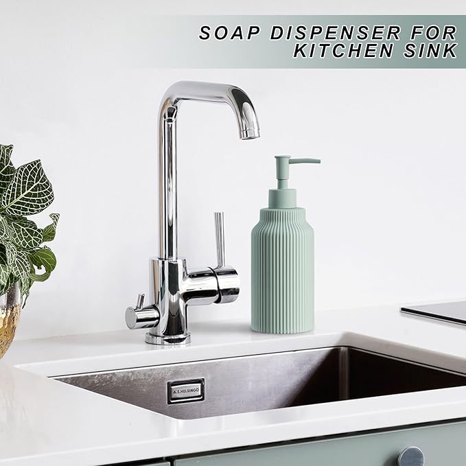 Modern Ceramic Soap Dispenser for Bathroom,14oz Ceramic Soft Touch Hand Lotion Dispenser with Pump,Liquid soap Dispenser for Kitchen (Green)