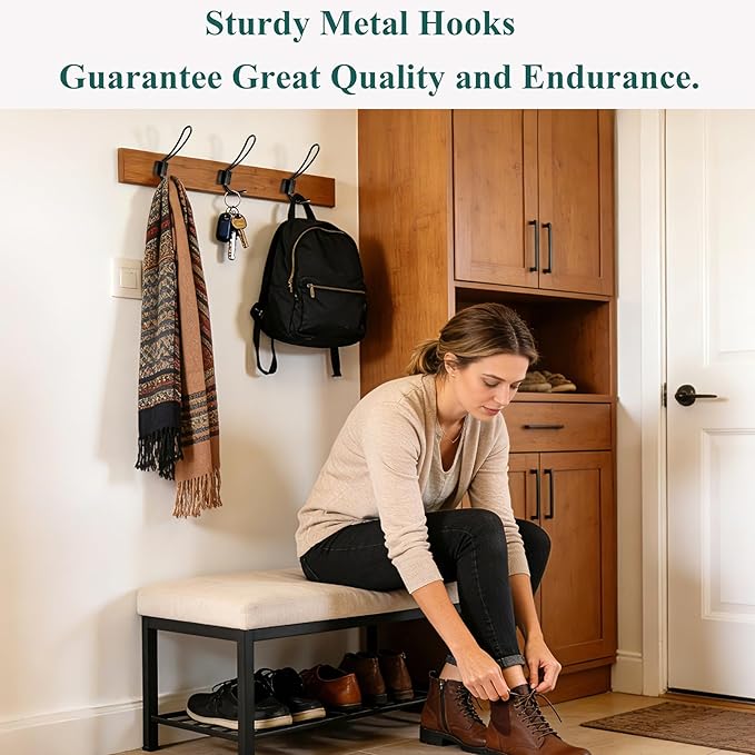 Rustic Entryway Hooks-6 Pack Farmhouse Hooks with Metal Screws Included, Black Decorative Wall Mounted Rustic Coat Hooks Rack, Double Vintage Organizer Hanging Wire Hook Clothes Hanger
