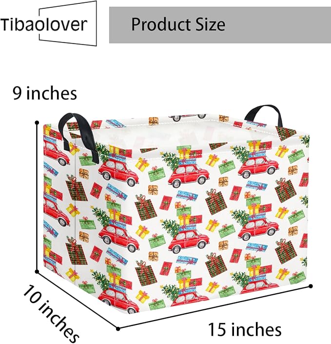 Rectangular Christmas Basket Trick or Treat Spooky Boo Basket with Handles for Women Girls Cute Storage Bin Organizer(Car Christmas)