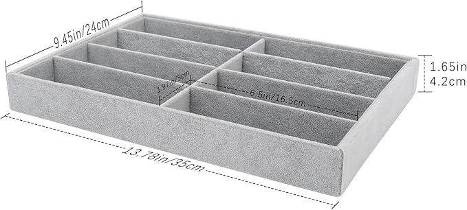 Emibele Sunglass Organizer Jewelry Tray, 8 Grids Velvet Tray Glasses Watch Storage Stackable Eyeglasses Jewelry Showcase Display Organizer Tray - Grey