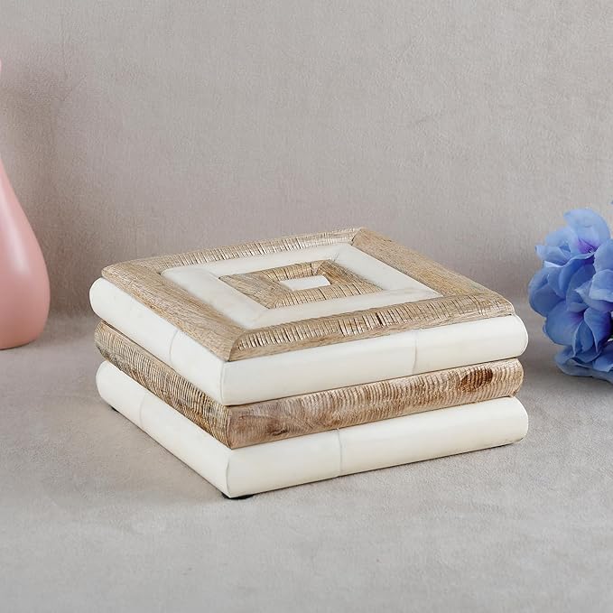Handicrafts Home Decorative Storage Box with Lid- 6x6x3” Small Keepsake, Trinket Box, Memory Box- Decorative Boxes for Home Decor, Centre Table, Giftable Storage Accent- Drancy Ribbed