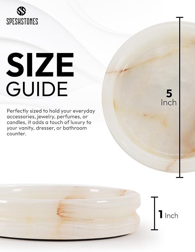 Marble Jewelry Dish 5 Inch Handmade Cream Onyx Jewelry Tray, Trinket Dish - Candle, Key & Ring Holder for Aesthetic Room Decor and Gifts for Women