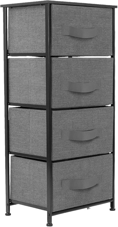Sorbus Nightstand with 4 Drawers - Bedside Furniture & Night Stand End Table Dresser with Steel Frame, Wood Top, Easy Pull Fabric Bins for Home, Bedroom Accessories, Office & Dorm
