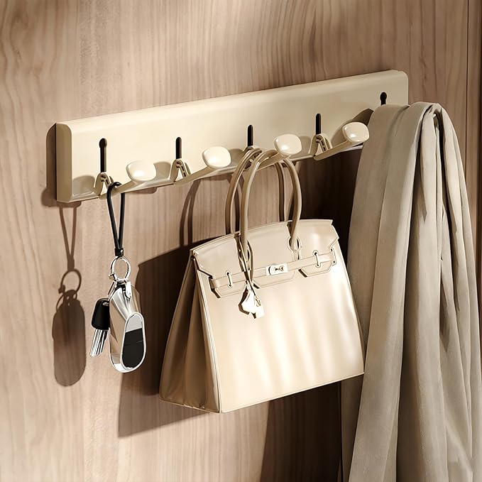 Foldable Coat Rack Wall Mount Hooks Milky White Coat Rack with 5 Hooks Wall Hooks for Hanging Hat Key Bag Towel Coat Holder Towel Hooks for Bathroom Entryway Bedroom Kitchen Utility Room