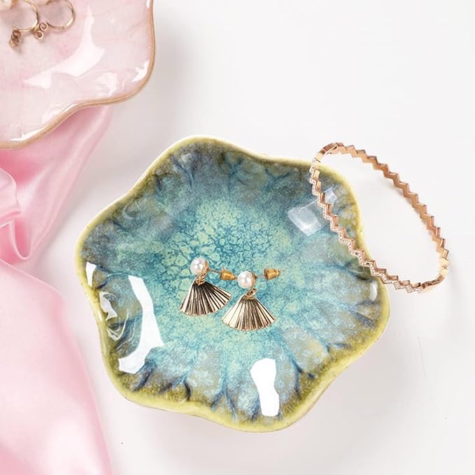 Ceramic Jewelry Dish,Leaf Jewelry Tray Key Tray,Jewelry Holder,Small Ring Dish Holder Jewelry Plate Trinket Dish Catchall Tray Nightstand Decor For Entryway Table Green Room Decorï¼Crystal Greenï¼