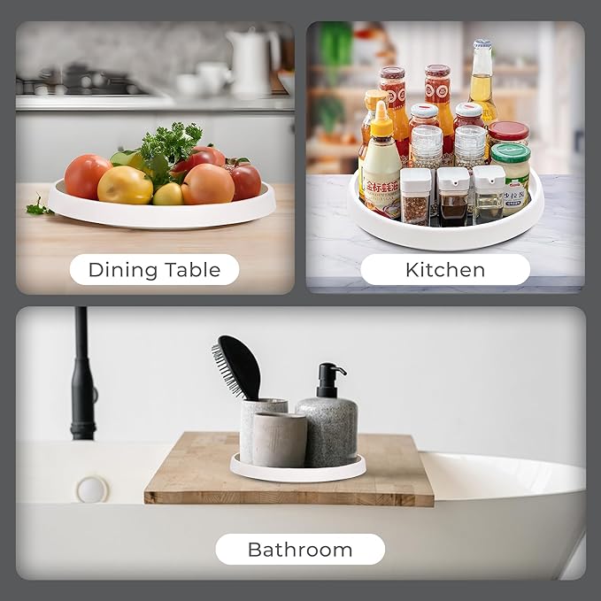 Pack of 4 10-inch Non-Skid Lazy Susan Cabinet Organizer Turntables - Durable Turn Table Organizers with Arc Thick Guardrail and Anti-Slip Perfect for Pantry, Kitchen, Bathroom, and Spice Storage