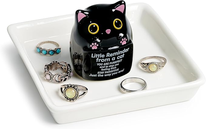 PUDDING CABIN Cat Gifts for Women Ring Holder Stay Pawsitive Motivational Gifts for Women Mom Friend Sister, Birthday Mothers Day Gifts for Cat Mom, Inspirational Gifts for Black Cats Lovers
