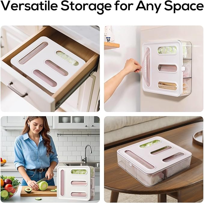 Food Storage Bag Organizer, 4 in 1 Plastic Bag Organizers for Gallon, Quart, Snack & Sandwich Bags, Kitchen & Drawer Storage, Food-Grade BPA-Free