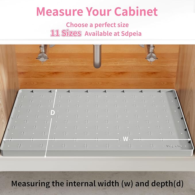Sdpeia Under Sink Mat 34"×22" Waterproof Silicone Cabinet Liner & Sink Protector for Kitchen & Bathroom, Multi-Purpose Organizers Tray for Pets, Laundry, Cat Litter Mat
