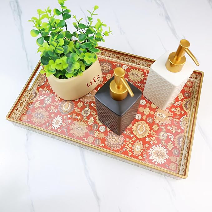 Spsyrine Serving Tray, Plastic Rectangular Coffee Table Tray with Handles, Modern Decorative Tray for Living Room, Ottoman, Home Decor, 15.6â X 10.2"