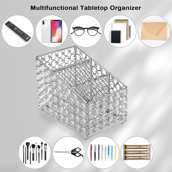 Sumnacon Remote Control Holder Crystal Remote Holder for Table Gorgeous TV Remote Holder with 3 Slots Stylish Table Remote Caddy Decorative Remote Control Organizer for Bedroom Living Room Office