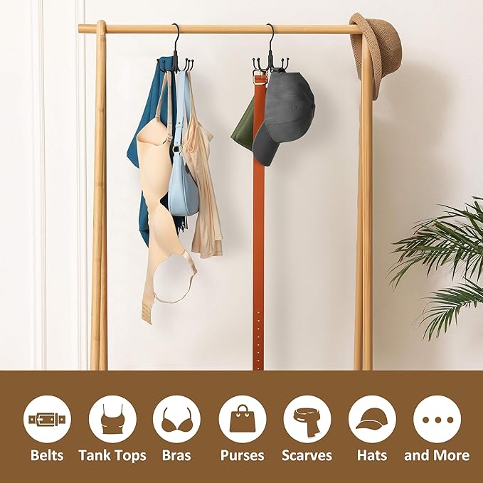 ZEDODIER Purse Hanger Organizer for Closet, Rotatable Sturdy Purses Holder Holds 8 Bags, Metal Space Saving Closet Organizers and Storage, Black