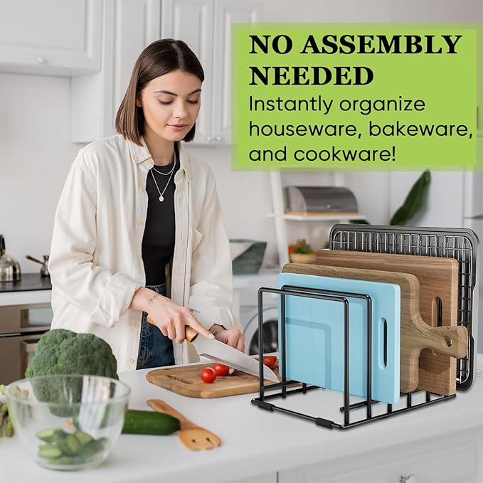2-Pack Baking Sheet Organizer Rack รขยย 5-Slot Bakeware & Cookie Tray Holder for Kitchen Cabinet or Countertop, Stainless Steel Cutting Board Rack with Rust-Resistant Frame & Anti-Slip Feet