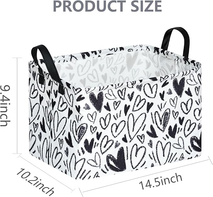 Valentine's Day Gift Basket Rec Black Heart Print Box Hamper Storage Basket Collapsible Organizer Bin Gift Shelf Baskets for Home and Kitchen