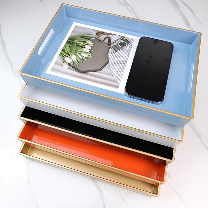 Spsyrine Blue Bathroom Vanity Tray with Handles for Dresser Tops, Countertop, Perfume Decorative Tray, 11.8â * 7.87â *1.37â