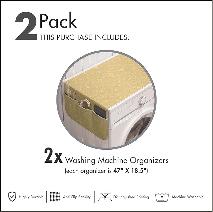 Ambesonne Musical Washing Machine Organizer Pack of 2, Monochrome Illustration Pattern of Wavy Music Notes Abstract Art, Anti-Slip Cover for Washers Dryers, 47" x 18.5", Brown White