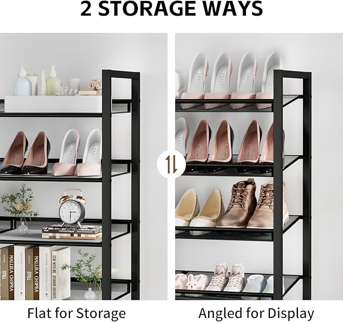 Shoe Rack, 10-Tier Metal Shoe Organizer, Tall Shoe Rack for Closet,entryway,Garage, with Adjustable Flat or Angled Shelves, 42-50 Pairs,Shoes That can accommodate The Whole Family.